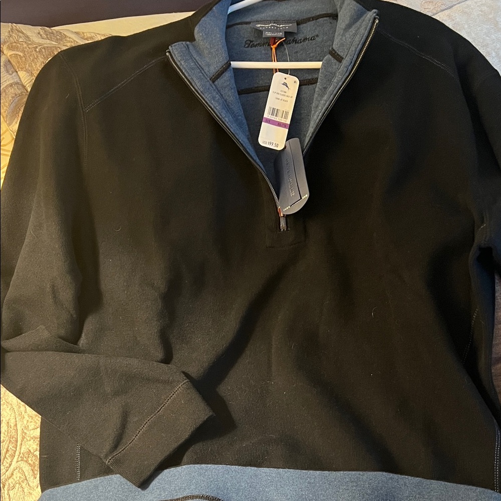 Tommy Bahama Black and Blue Zip-Up Sweater